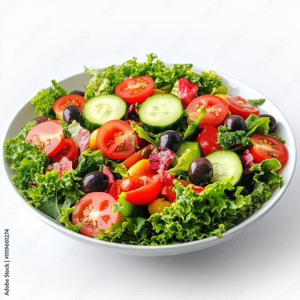 Freshly prepared vegetable salad in a white bowl. Freshly prepared vegetable salad in a white bowl.