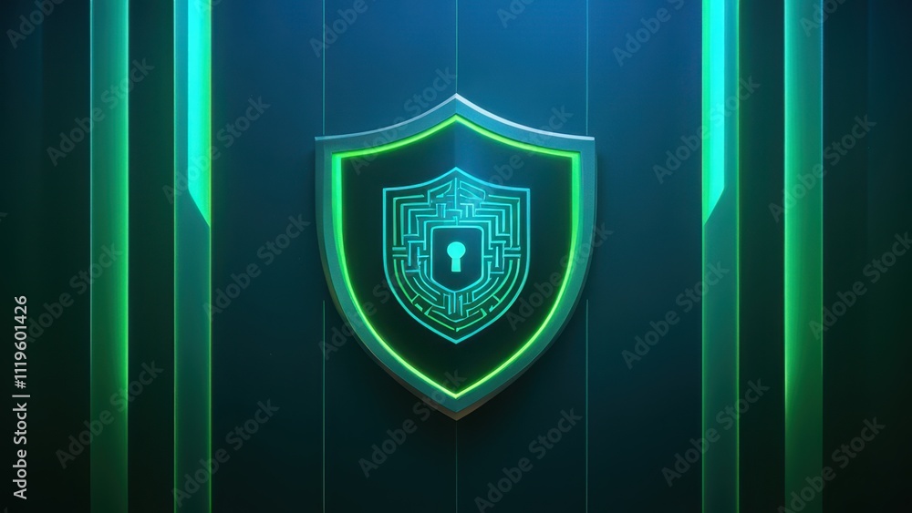 Fototapeta premium Futuristic shield design with a lock, symbolizing data security and digital protection in a networked environment
