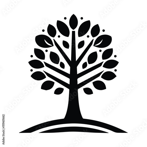 tree icon, lush crown, isolated on transparent background