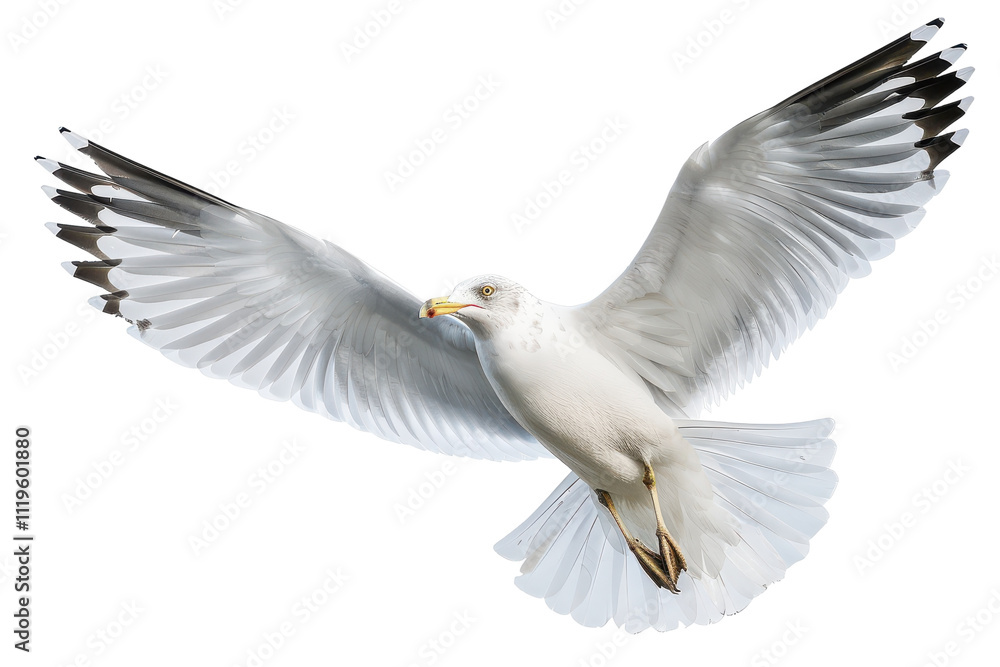 High-Resolution Sharp Focus Image of a Gull Isolated on a Seamless White Background for Various Creative Applications High-Resolution Sharp Focus Image of a Gull Isolated on a Seamless White Background for Various Creative Applications