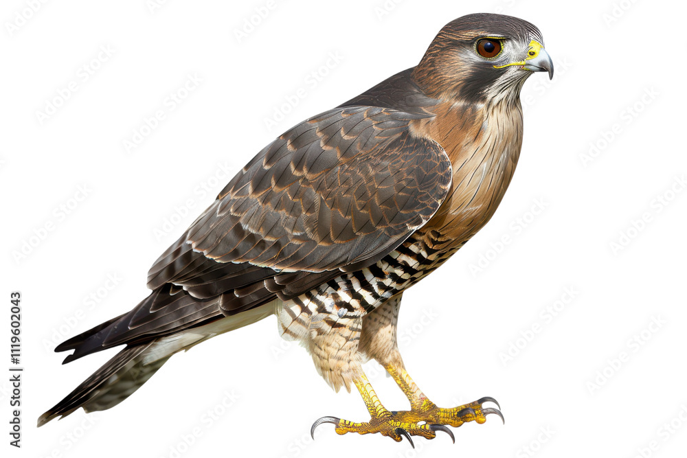 Sharp Focus Sparrow Hawk Isolated on Seamless White Background for Wildlife and Nature Illustrations Sharp Focus Sparrow Hawk Isolated on Seamless White Background for Wildlife and Nature Illustrations