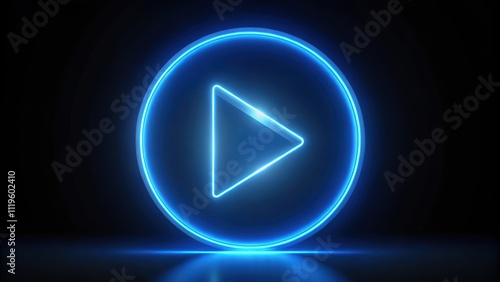 Wallpaper Mural Glowing blue play button with triangle arrow on black background, neon circle, Neon, glowing, blue, play, button Torontodigital.ca