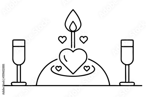 Valentine’s Day Candlelit Dinner Line Art.