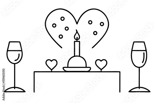 Valentine’s Day Candlelit Dinner Line Art.