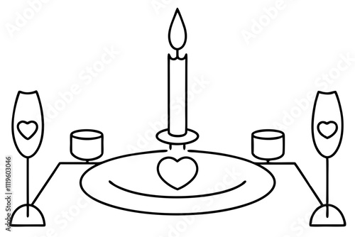 Valentine’s Day Candlelit Dinner Line Art.