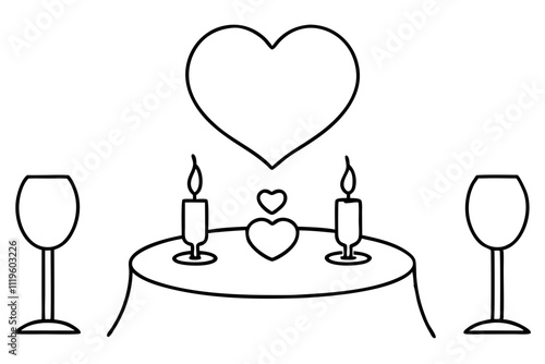 Valentine’s Day Candlelit Dinner Line Art.