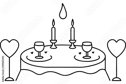 Valentine’s Day Candlelit Dinner Line Art.