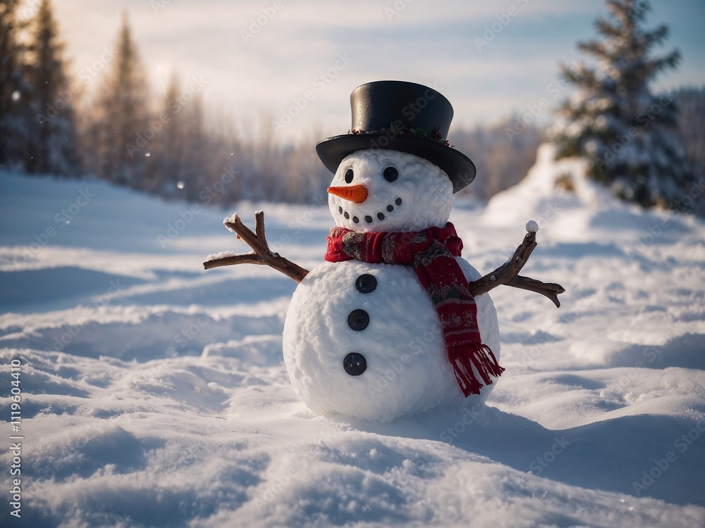 Obraz premium Snowman surrounded by snow