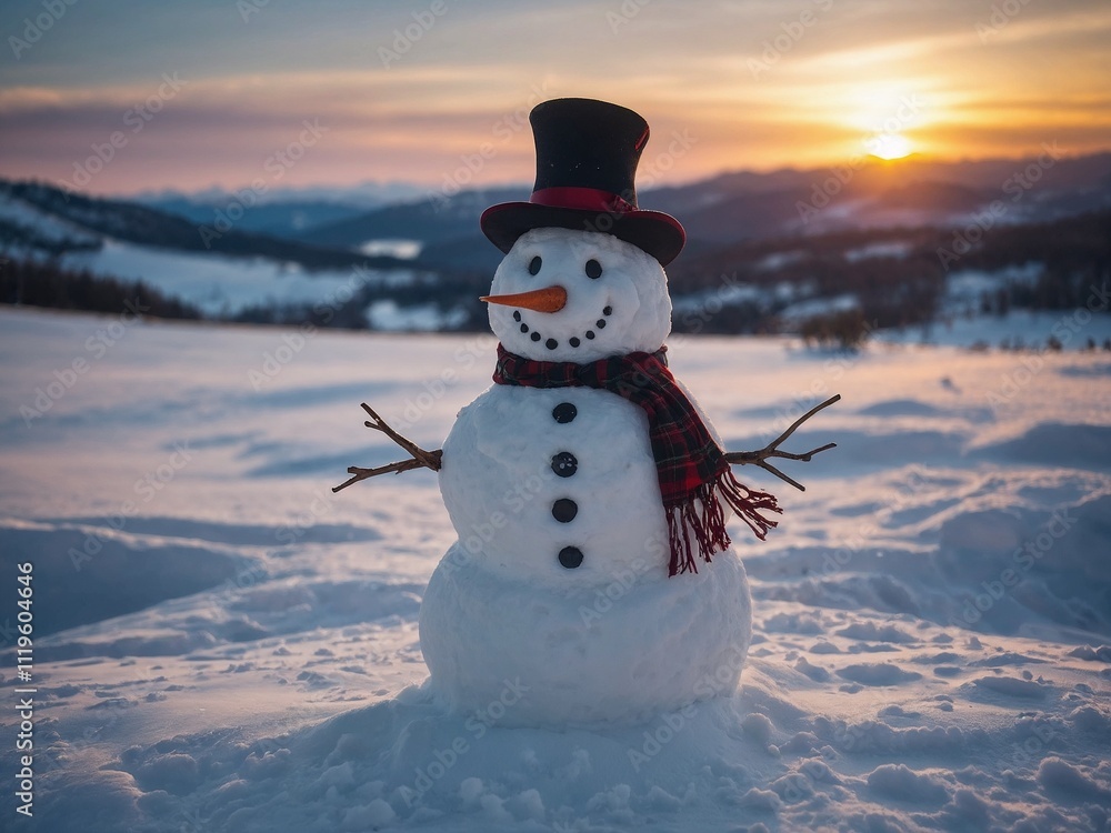 Obraz premium Snowman surrounded by snow