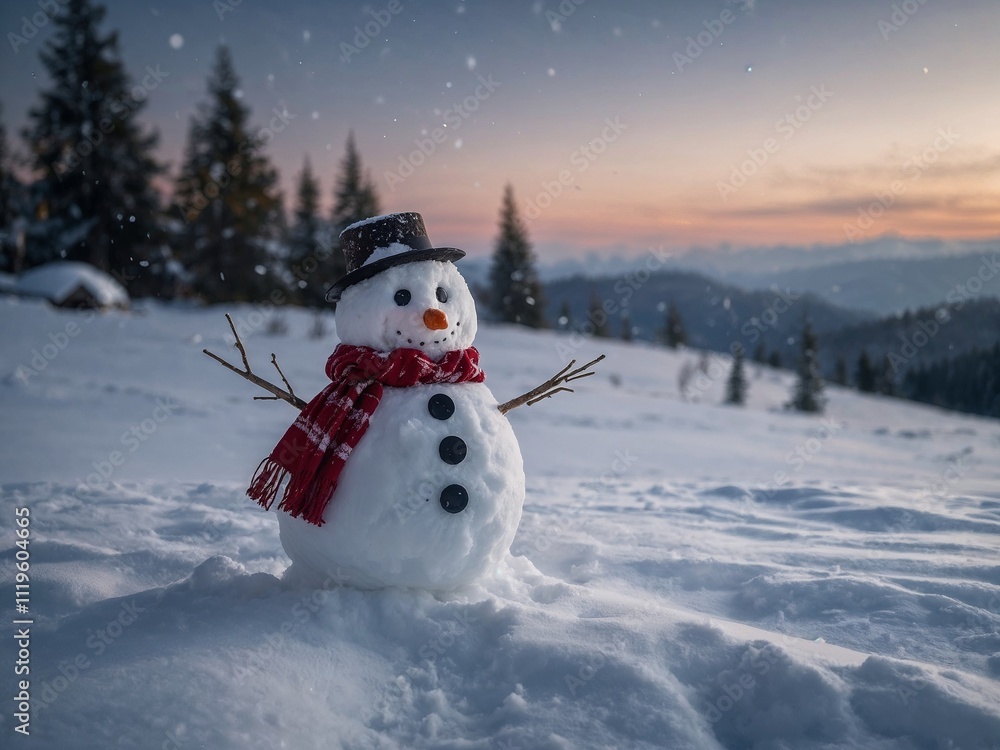 Obraz premium Snowman surrounded by snow