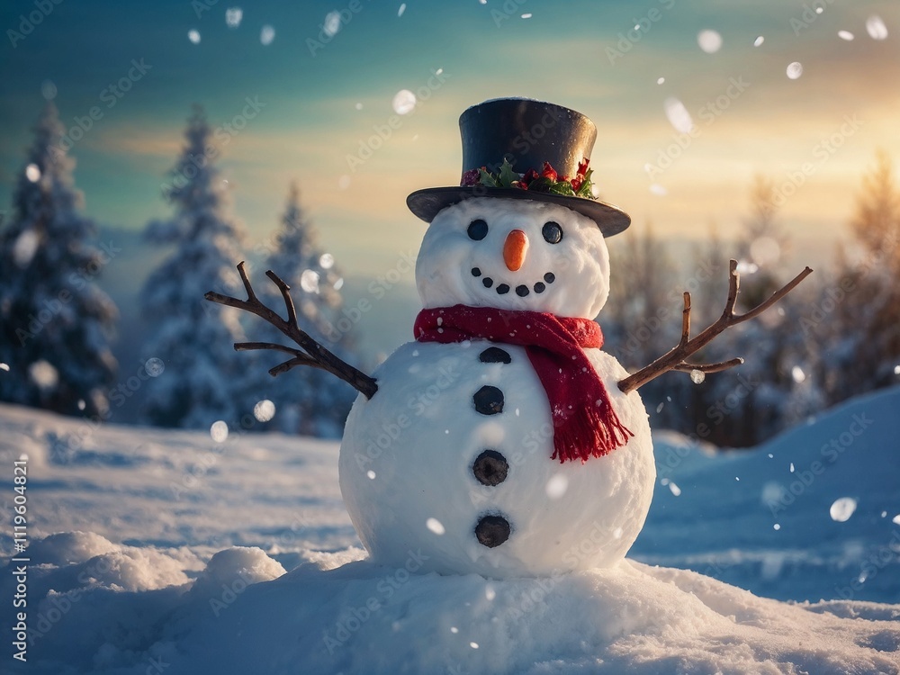 Obraz premium Snowman surrounded by snow
