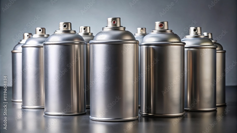 Close up of several empty spray cans on a gray background , aerosol, graffiti, street art, urban, paint, color, artist Close up of several empty spray cans on a gray background , aerosol, graffiti, street art, urban, paint, color, artist