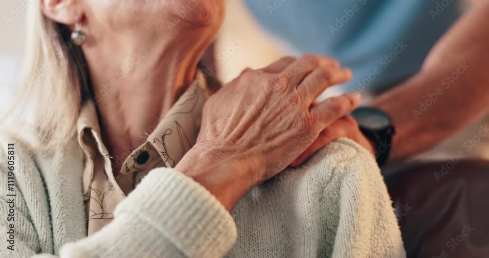 Senior care, woman and helping hands of therapist for support, comfort and homecare in retirement. Trust, empathy and elderly person on couch with caregiver, smile and healthcare with counseling Senior care, woman and helping hands of therapist for support, comfort and homecare in retirement. Trust, empathy and elderly person on couch with caregiver, smile and healthcare with counseling