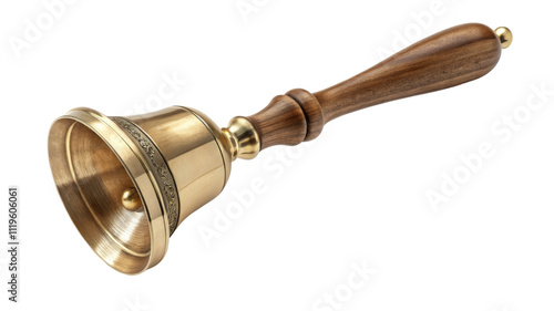 Brass bell with wooden handle for decoration and signaling