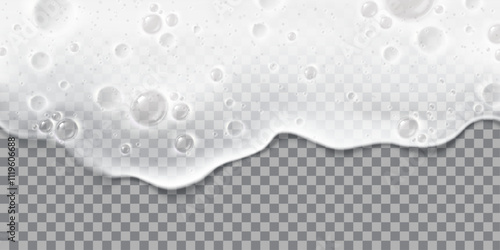 soap suds, realistic white airy soap foam with bubbles on transparent cut out background