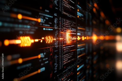 Visual representation of a digital data flow with glowing lines in a dark background showcasing technology's complexity and elegance