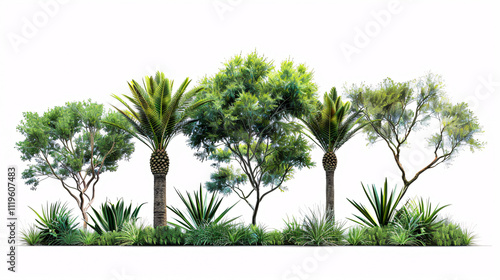 Agave-tequilana trees isolated on a white background, used for design and architecture. photo