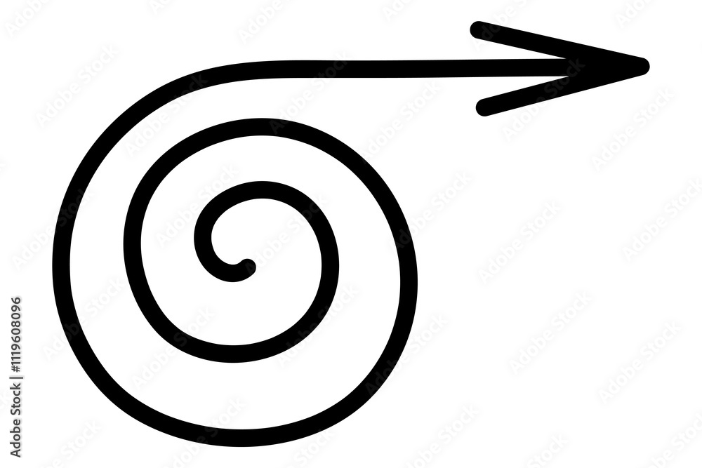 Arrow rotates in a spiral. Sketch. Pointer twists in a circle to the right. Hand drawn sign. Vector illustration. Outline on an isolated white background. Doodle style. Idea for web design. Arrow rotates in a spiral. Sketch. Pointer twists in a circle to the right. Hand drawn sign. Vector illustration. Outline on an isolated white background. Doodle style. Idea for web design.