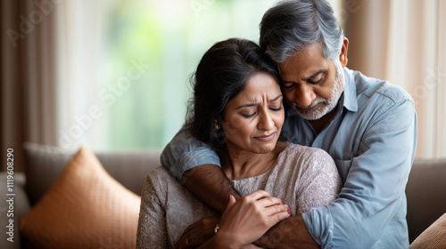 Loving Indian Couple in Emotional Home Embrace