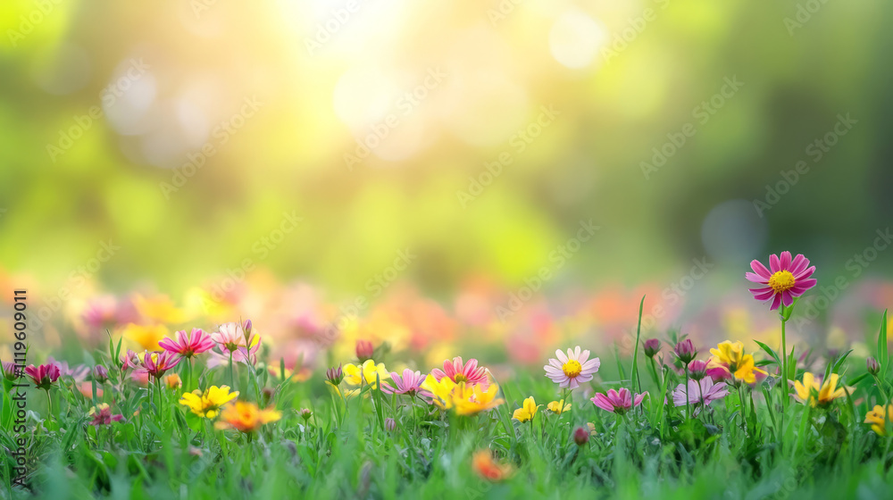 A Vibrant Spring Meadow of Colorful Wildflowers in the Sun A Vibrant Spring Meadow of Colorful Wildflowers in the Sun