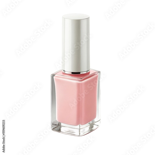 Clean pink nail polish bottle with silver cap and square design