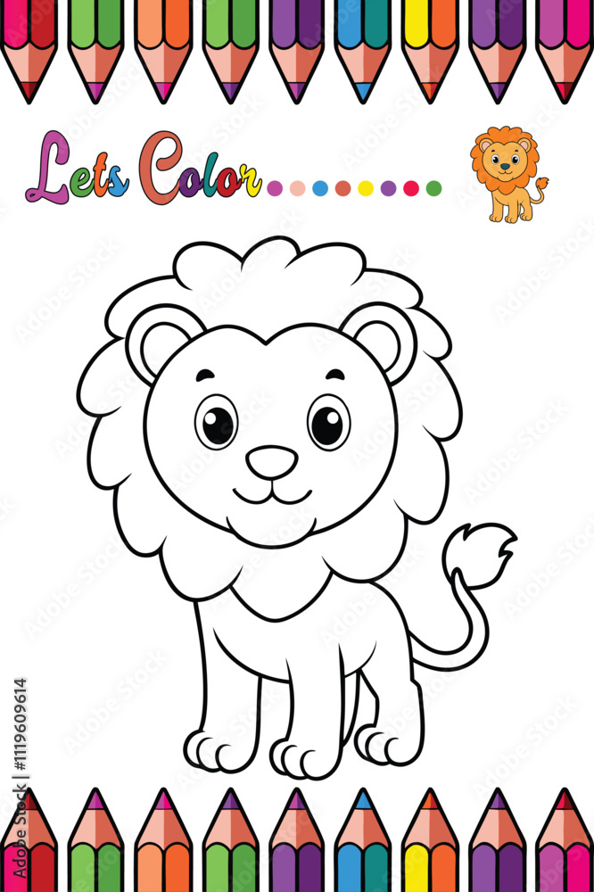 Fototapeta premium Lion Coloring Page for Kids Fun Animal Outline Design for Creative Activities