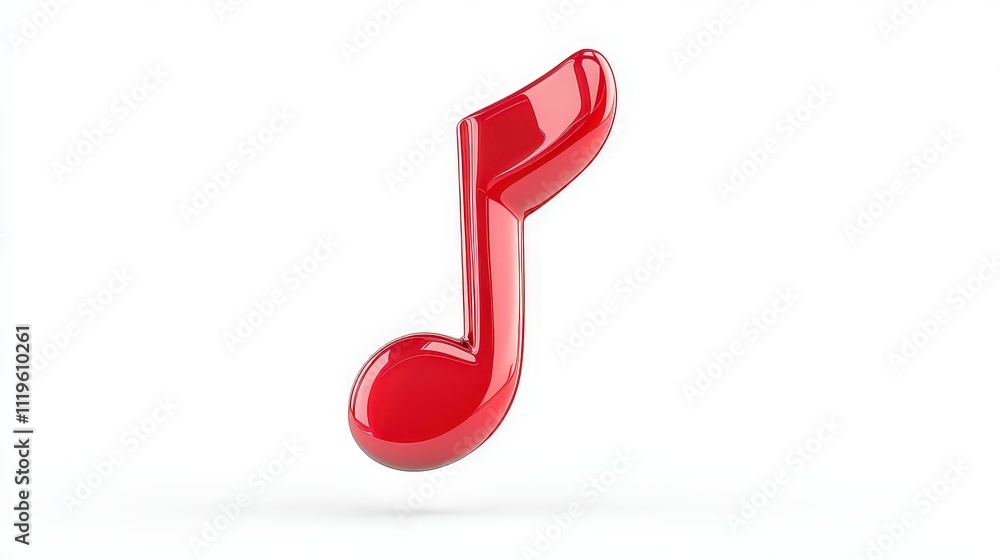 Large floating eighth note in vibrant red glossy finish with smooth edges and a subtle shadow against a white space. Large floating eighth note in vibrant red glossy finish with smooth edges and a subtle shadow against a white space.