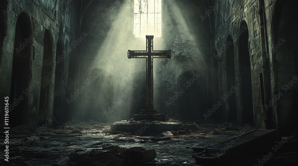 Naklejka premium Beautiful cross in a church symbolizing religion and faith