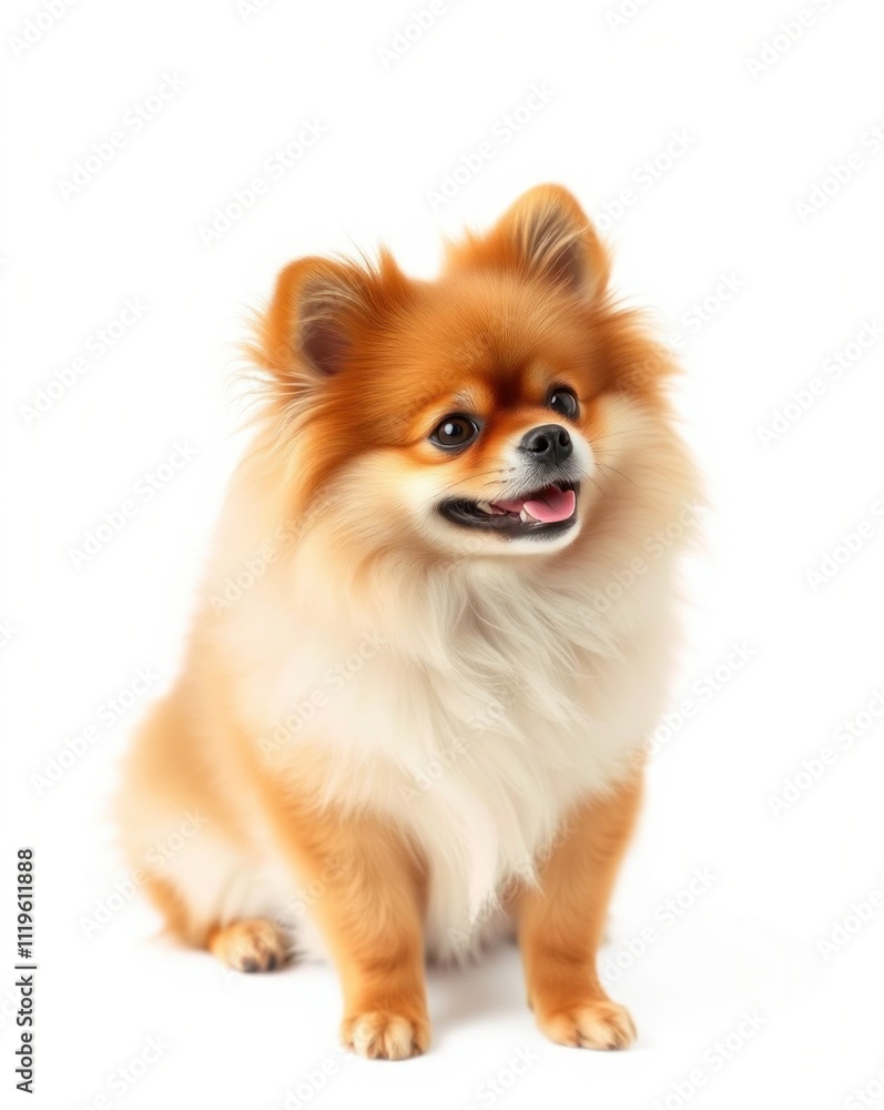 Cute brown small breed pomeranian dog white background Cute brown small breed pomeranian dog white background