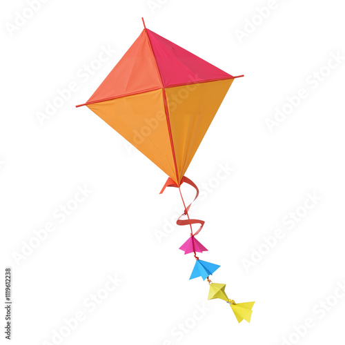Colorful kite with bright orange, pink, and yellow design