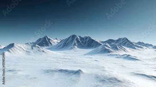 Snowcovered mountains towering against a clear blue sky, crisp winter air creating a majestic scene focus on, alpine beauty, realistic, Double exposure, highaltitude backdrop photo