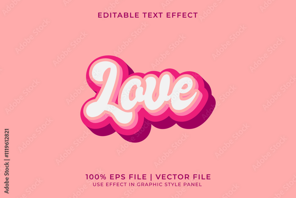3D vector editable text effect for Love or Valentine event with pink monochrome color 3D vector editable text effect for Love or Valentine event with pink monochrome color