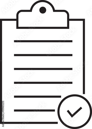 Checklist icon with check mark document gear pencil tables analytics questionnaire notes and notebooks on a clipboard symbol line vector isolated on transparent background.