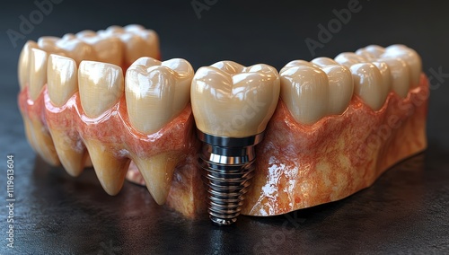 3D Rendered Illustration of a Dental Implant with Bone Integration