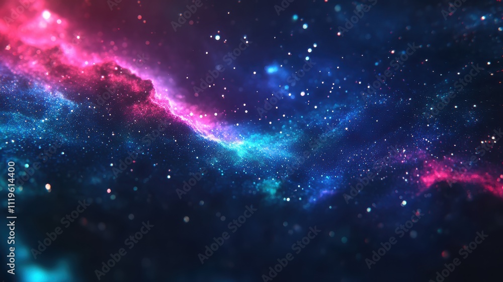 Obraz premium Radiant colors of a distant galaxy with shimmering stars and cosmic dust, filling the void with light close up, galactic hues, vibrant, Double exposure, space nebula backdrop