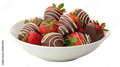 Delicious bowl of fresh strawberries dipped in melted chocolate