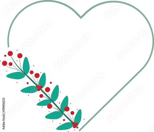 Love Border Frame With Red Cherry And Green Leaves