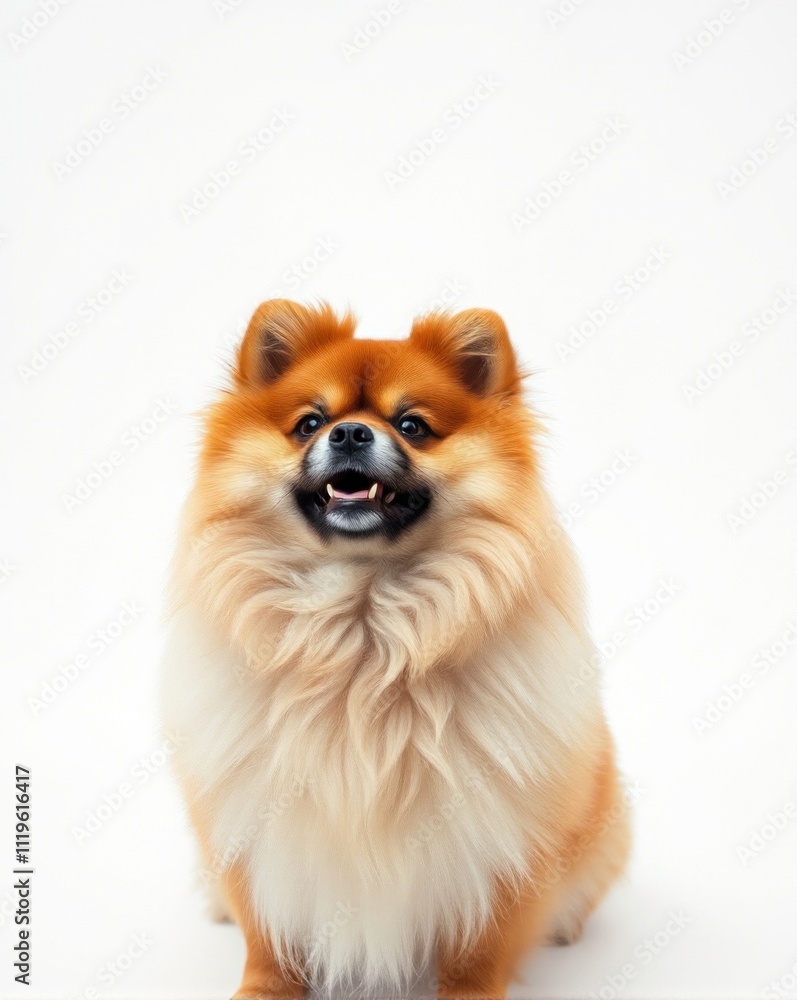 Obraz premium Cute brown small breed pomeranian dog white background