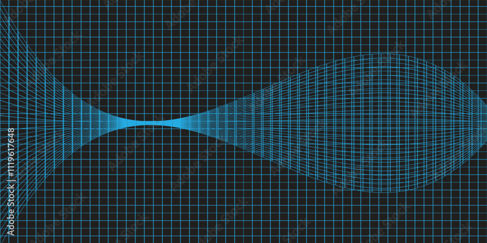 Fototapeta premium Abstract wavy 3d mesh on a blue background. Geometric dynamic wave. 3D technology wireframe. Vector illustration.