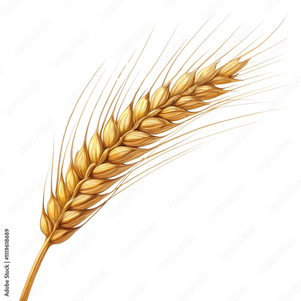 Detailed view of golden wheat stalk against a simple background Detailed view of golden wheat stalk against a simple background