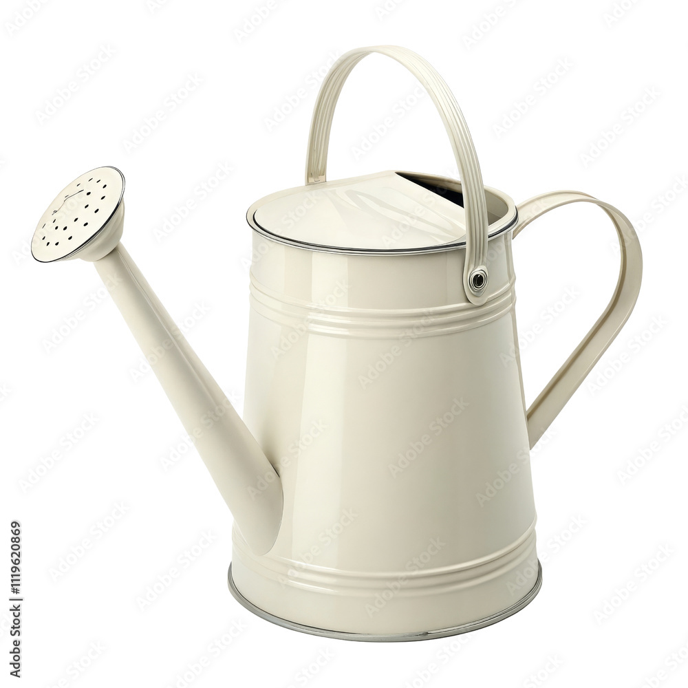Elegant cream-colored garden watering can with spout Elegant cream-colored garden watering can with spout