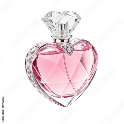 Elegant heart-shaped crystal perfume bottle with pink liquid