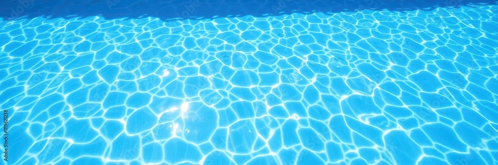 Obraz premium Clear blue water in a sparkling swimming pool with sun reflecting on surface, relaxation, water