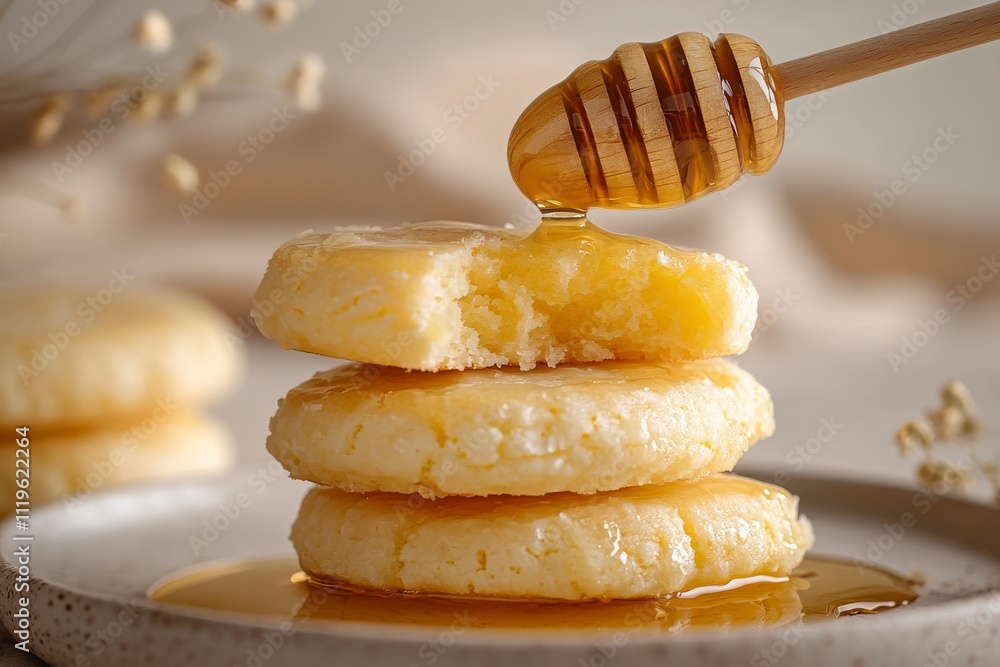 Transparent honey drips onto a cracker or pancake from a honey spoon. An environmentally friendly farm product. Dessert with honey. Cookies with caramel. Wallpaper with baked goods. Transparent honey drips onto a cracker or pancake from a honey spoon. An environmentally friendly farm product. Dessert with honey. Cookies with caramel. Wallpaper with baked goods.