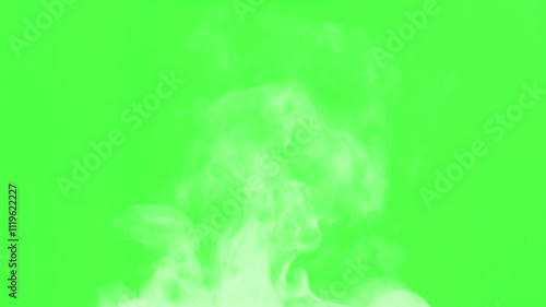 Steam Escaping from a Pot. Chroma key. White Steam rises from a large pot that is behind the scenes. Green background