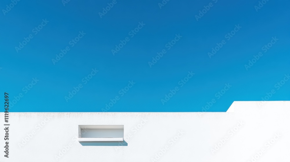 Minimalist white wall against vibrant blue sky. Minimalist white wall against vibrant blue sky.