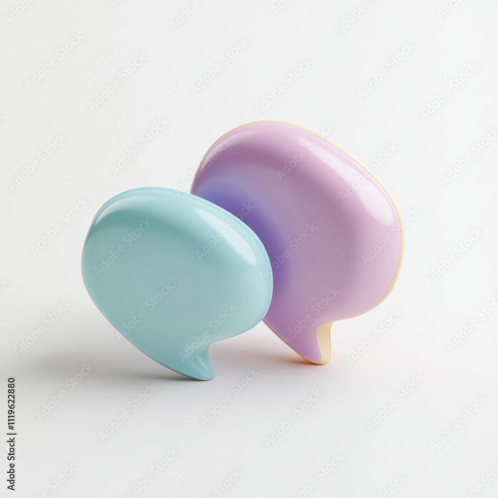 3D icon of two speech bubbles, pastel colors, white background, in a cute style 3D icon of two speech bubbles, pastel colors, white background, in a cute style