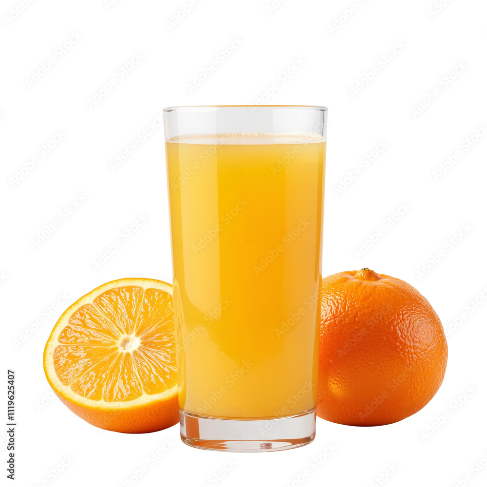 Fresh Orange Juice in Glass with Oranges on Side Fresh Orange Juice in Glass with Oranges on Side