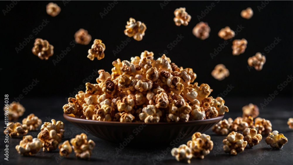 closeup of yummy butter popcorn, bokeh effect closeup of yummy butter popcorn, bokeh effect
