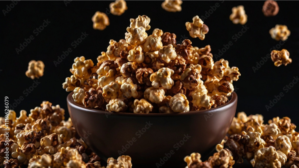 closeup of yummy butter popcorn, bokeh effect closeup of yummy butter popcorn, bokeh effect